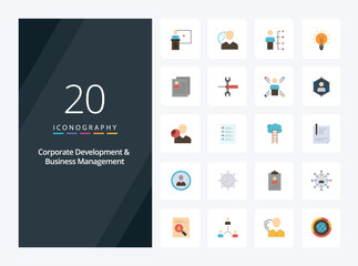 Fototapeta na wymiar 20 Corporate Development And Business Management Flat Color icon for presentation