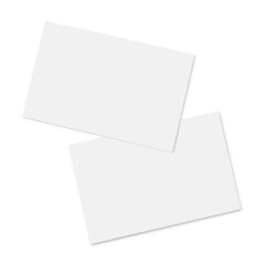 Two paper or plastic pieces (cards, tickets, flyers, invitations, coupons, banknotes, etc.), isolated on white background