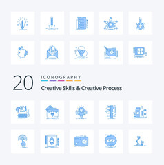 20 Creative Skills And Creative Process Blue Color icon Pack like caliper folder scale bulb