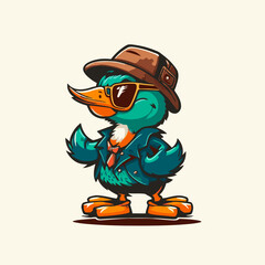 cool duck or goose character logo mascot icon for branding in cartoon vector