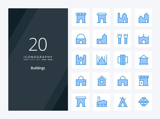 Fototapeta na wymiar 20 Buildings Blue Color icon for presentation