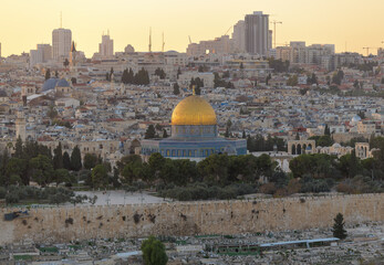 Dome of the Rock on Temple Mount of Old City of Jerusalem, view from Olive mount in Jerusalem