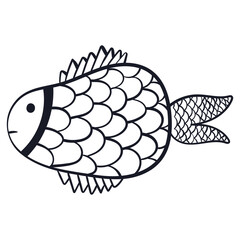 Obraz premium Vector isolated illustration of Fish in Doodle style, children coloring book.