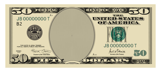 US Dollars 50 banknote -American dollar bill cash money isolated on white background. - obrazy, fototapety, plakaty