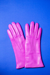 Pink women's winter gloves made of soft genuine leather