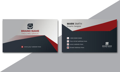 Set of simple Business Card, White sheet of paper or blank, business card template design, Modern business card, Black and red colorful business card layout with geometric shapes 