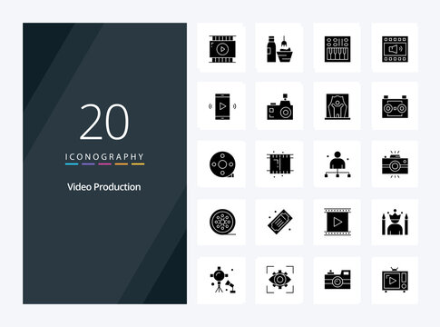 20 Video Production Solid Glyph icon for presentation