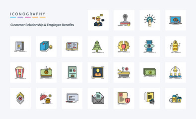 25 Customer Relationship And Employee Benefits Line Filled Style icon pack