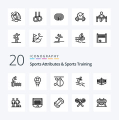 20 Sports Atributes And Sports Training Line icon Pack like sportsman ski sport activity punching