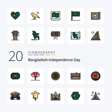 20 Bangladesh Independence Day Line Filled Color icon Pack like bangladeshi bangla currency bangla food