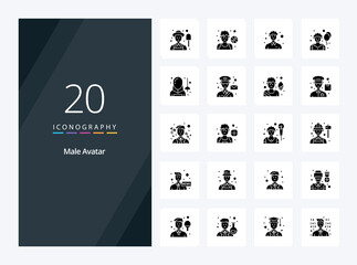 20 Male Avatar Solid Glyph icon for presentation
