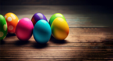 Obraz premium easter eggs on wooden table, generative ai
