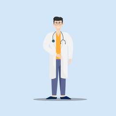 Male doctor meets patients. Vector illustration. For covers and brochures, advertising booklets, social networks.