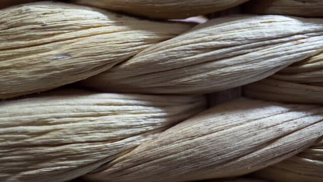 Closeup of a wicker basket. Texture, pattern of a wicker handmade retro vintage basket for bread or fruits