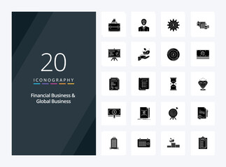 20 Financial Business And Global Business Solid Glyph icon for presentation