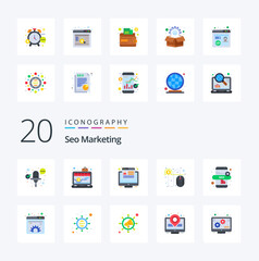 20 Seo Marketing Flat Color icon Pack like content marketing marketing cash pay