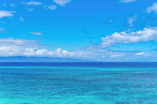 Scenic view of the turquoise waters of the Pacific Coast off of Lahaina; Maui, Hawaii, United States of America