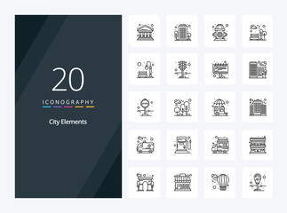 20 City Elements Outline icon for presentation