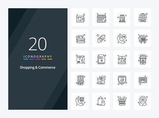 Fototapeta na wymiar 20 Shopping And Commerce Outline icon for presentation