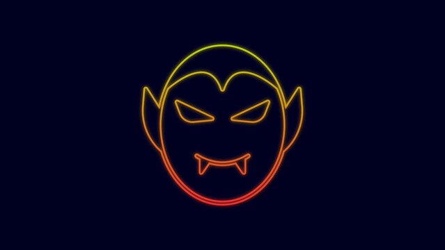 Glowing neon line Vampire icon isolated on blue background. Happy Halloween party. 4K Video motion graphic animation