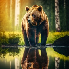 Obraz premium brown bear in the lake
