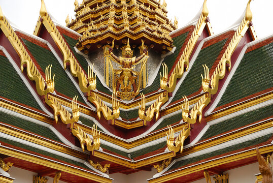 The top of Phra Thinang Dusit Maja Prasat in the Grand Palace.; The Grand Palace, Bangkok, Thailand.