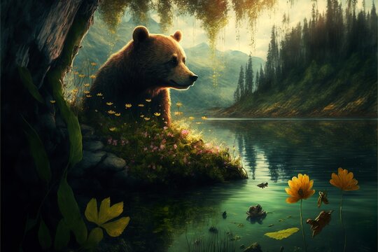 cute paceful animails in the forest 