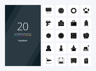 Fototapeta na wymiar 20 Vacations Solid Glyph icon for presentation