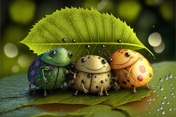 Friendly and cute bugs in the rain