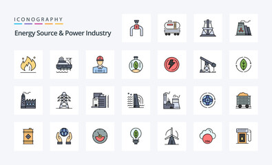 25 Energy Source And Power Industry Line Filled Style icon pack