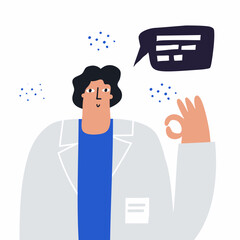 Smiling male doctor in medical uniform showing okay sign with hand