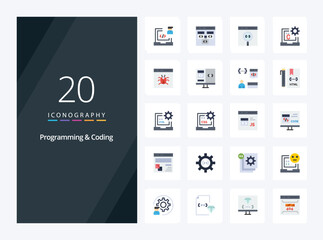 20 Programming And Coding Flat Color icon for presentation
