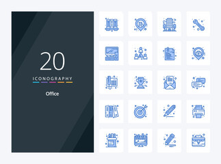 20 Office Blue Color icon for presentation