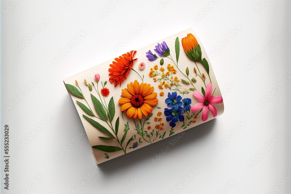 Aufkleber a white box with a colorful flower design on it's side and a flower design on the lid. generative ai