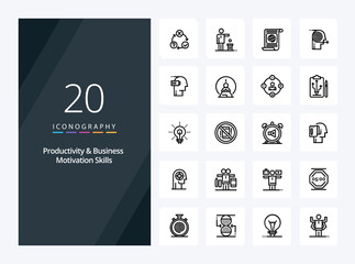 Fototapeta na wymiar 20 Productivity And Business Motivation Skills Outline icon for presentation