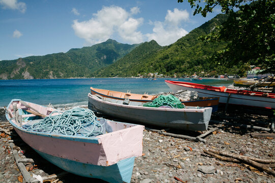 Scene from the small fishing village of Scotts Head in Dominica, West Indies; Scotts Head, Dominica, West Indies