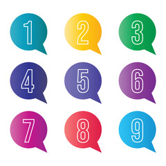 Set of bullet points numbers from one to nine in gradient shapes	
