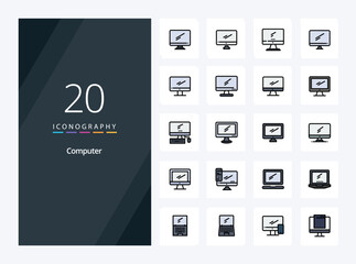 20 Computer line Filled icon for presentation
