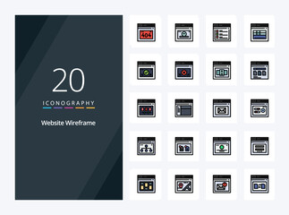 Fototapeta na wymiar 20 Website Wireframe line Filled icon for presentation