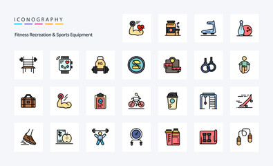 25 Fitness Recreation And Sports Equipment Line Filled Style icon pack