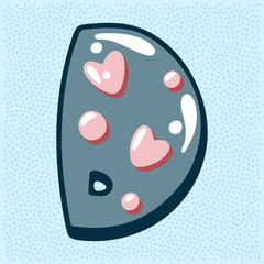 Love bubble alphabet with heart text, letter D