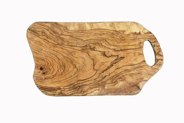 Handmade olive wood cutting board isolated on white background and detailed olive wood texture and natural wood texture isolated with cuts