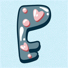 Love bubble alphabet with heart text, letter E