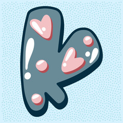 Love bubble alphabet with heart text, letter K