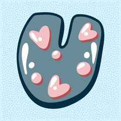 Love bubble alphabet with heart text, letter U