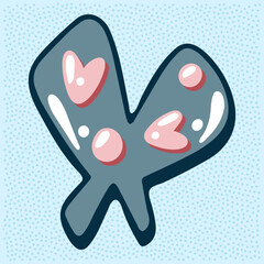 Love bubble alphabet with heart text, letter X