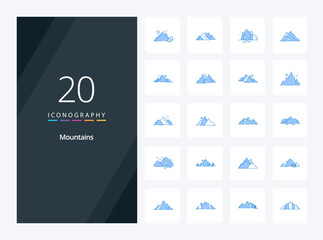 20 Mountains Blue Color icon for presentation