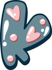 Love bubble alphabet with heart text, letter K