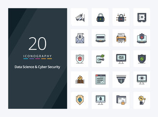 20 Data Science And Cyber Security line Filled icon for presentation