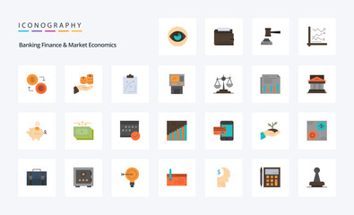 25 Banking Finance And Market Economics Flat color icon pack